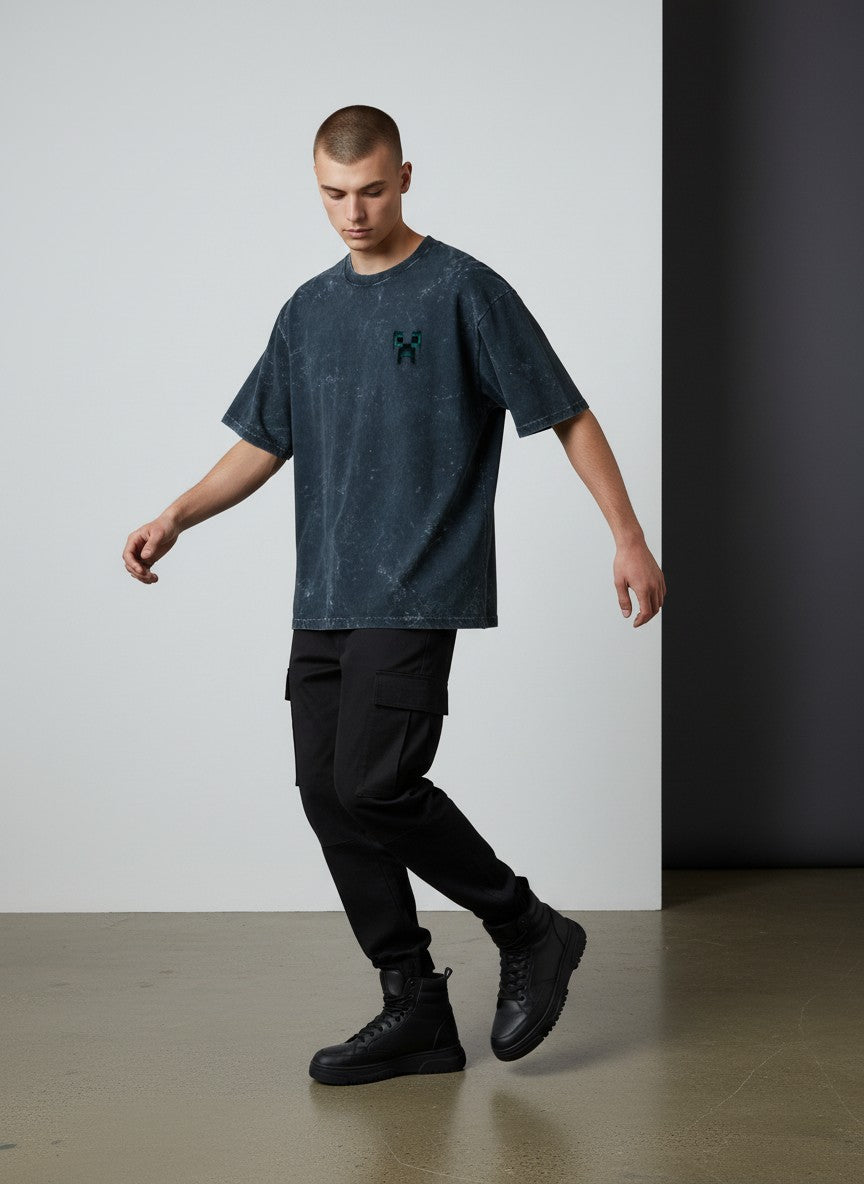 Unisex Acid Washed Oversized Warden Tee