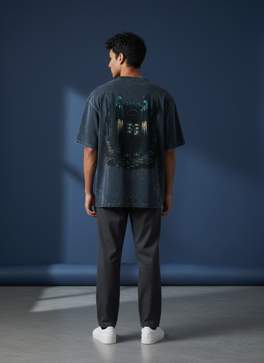 Unisex Acid Washed Oversized Warden Tee